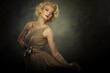Beautiful retro woman on grey background