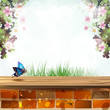 Landscape with brick wall covered by wood Landscape with brick wall covered by wood
