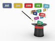 Domain names on signboards and magic hat Domain names on signboards and magic hat