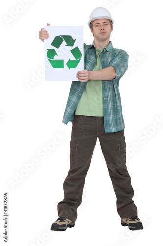 Foto: Tradesman promoting recycling Tradesman promoting recycling