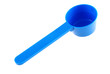 Blue plastic measuring spoon on white background