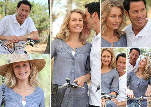 Foto: Montage of a couple with bikes in the countryside Montage of a couple with bikes in the countryside