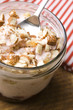 Sweet dessert in glass jar - strawberry cake