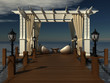 romantic wedding gazebo with wooden pergola  on the sea