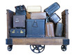 cart loaded with old luggage, isolated cart loaded with old luggage, isolated