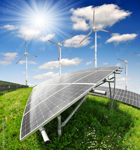 Photo: solar energy panels and wind turbine solar energy panels and wind turbine
