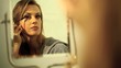 woman puts mascara on the lashes, apply mascara makeup