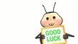 Ladybird holds good luck sign