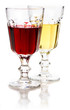 Glasses of red and white wine with reflection. Glasses of red and white wine with reflection.
