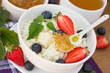Dietary cheese with honey, blueberries and strawberry