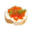sandwich with red caviar, isolated on white background