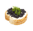 sandwich with caviar, isolated on white background