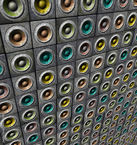 Illustration: 3d grunge render multiple color sound system pattern backdrop 3d grunge render multiple color sound system pattern backdrop