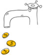 Vector tap and coins is isolated on a white background