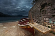 old wooden boat on coast in Korcula. Croatia.