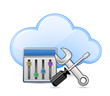 Screwdriver, spanner and cloud