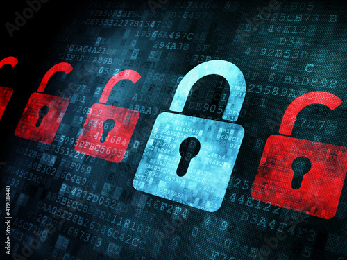 Illustration: Security concept: Lock on digital screen Security concept: Lock on digital screen