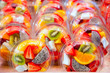 Colorful fruit salad in transparent glasses Colorful fruit salad in transparent glasses