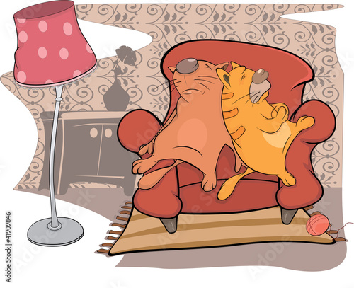 Vettoriale: Cats friends sleep on a sofa. Cartoon Cats friends sleep on a sofa. Cartoon