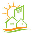 Residential green house and sun logo