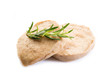 seitan steack with rosemary on white background