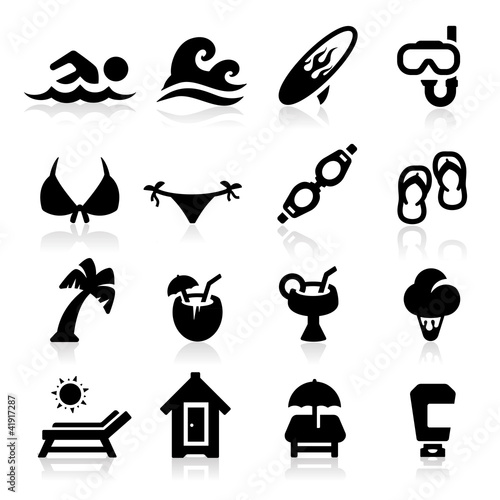 Vector: Beach icons set Elegant series Beach icons set Elegant series
