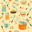 Seamless Pattern of Kitchen utensil in Retro-Styled