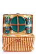 open picnic basket with green plates