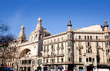 Barcelona city buildings Gran Via and Rambla