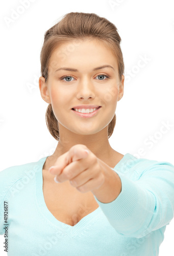 Photo: businesswoman pointing her finger businesswoman pointing her finger