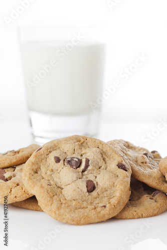 Photo: Fresh Chocolate Chip Cookies with milk Fresh Chocolate Chip Cookies with milk