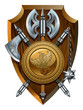 Coat of arms: axes, morgenstern and shield, vector Coat of arms: axes, morgenstern and shield, vector