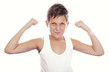 Young boy flexing biceps Young boy flexing biceps