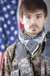 Soldier over american flag