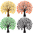 Four oak with yellow, red, green foliage. Ebony.