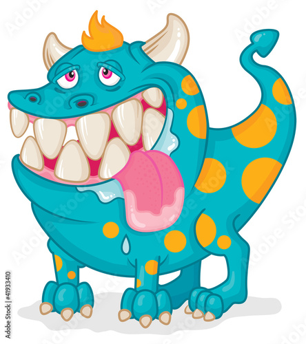 Vektor: Vector cartoon of monster with teeth and tongue hanging out Vector cartoon of monster with teeth and tongue hanging out