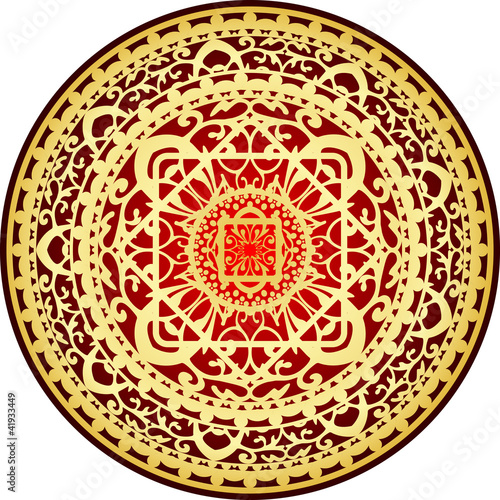 Vector: Vector illustration of oriental red & gold rug Vector illustration of oriental red & gold rug