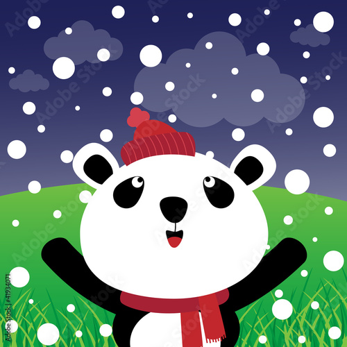 Vektor: Panda with snow in the forest Panda with snow in the forest