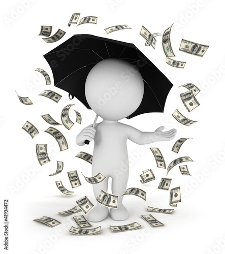 Illustration: 3d white people money rain with an umbrella 3d white people money rain with an umbrella