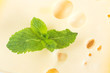Cheese and mint leaves isolated on white background Cheese and mint leaves isolated on white background