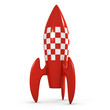 3d Retro space rocket points to the sky