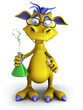 Cute cartoon monster doing an experiment.