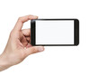 Human hand holding blank mobile smart phone with clipping path f