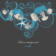 Marine background, sea life elements