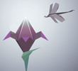 Origami  abstract background. Paper dragonfly and flower. eps10