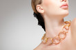 beautiful woman wearing jewelry, very clean copy space