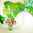 Stylized green portrait with butterflies and flowers Stylized green portrait with butterflies and flowers