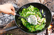 Cooking vegetables and meat in wok pan Cooking vegetables and meat in wok pan