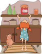 The girl, jam and a cat cartoon
