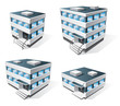 Four office buildings vector icons in cartoon style